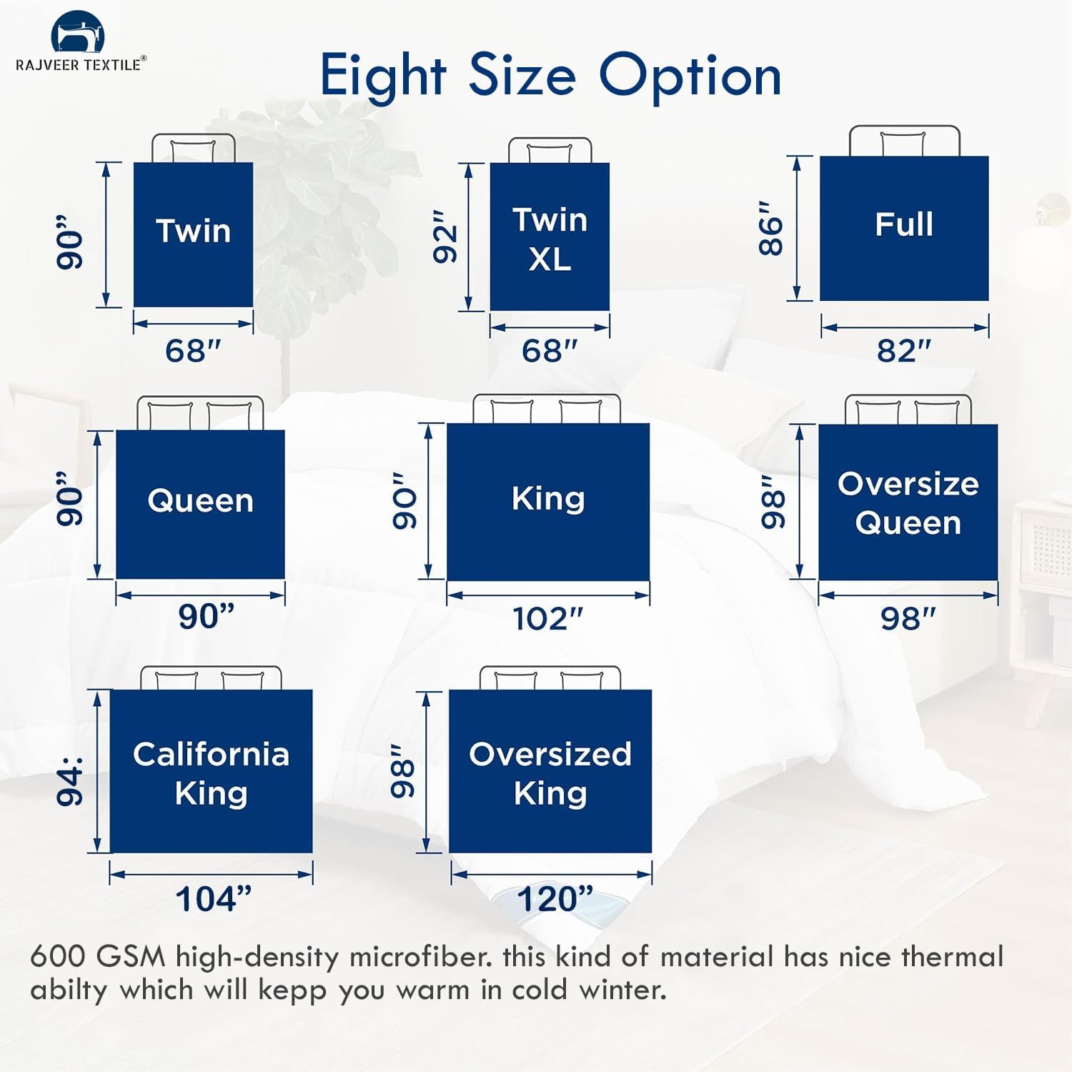 Microfiber Comforter Super Soft All Season-600 GSM Lightweight 6 Corner Ties Premium Quality Goose Down Comforter- Queen (90" X 90") Colour-Light Grey