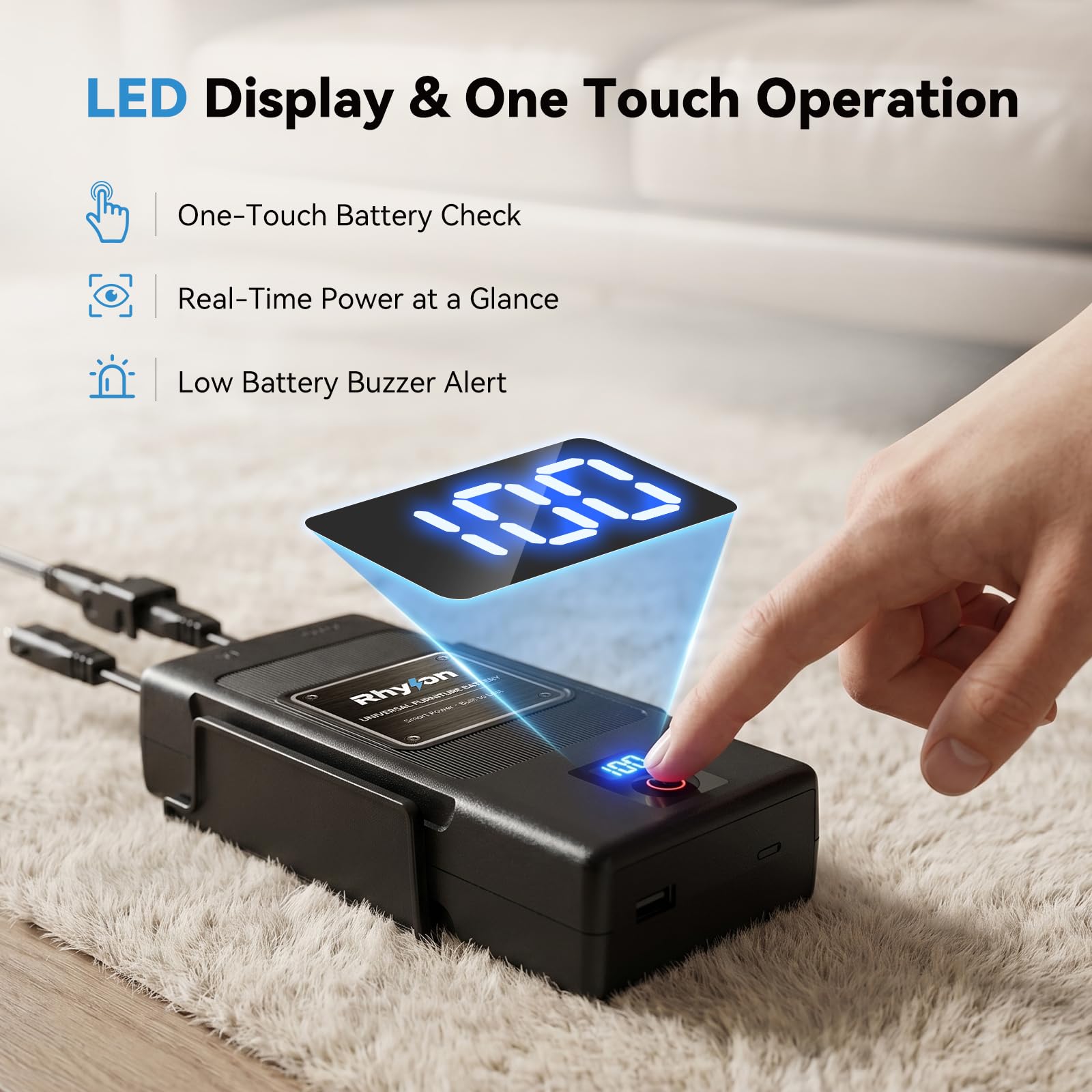 Paquete de baterías para muebles reclinables, batería reclinable recargable de 2500 mAh con pantalla LED, universal de 2 pines para sillón reclinable eléctrico, sofá, sofá y silla elevadora