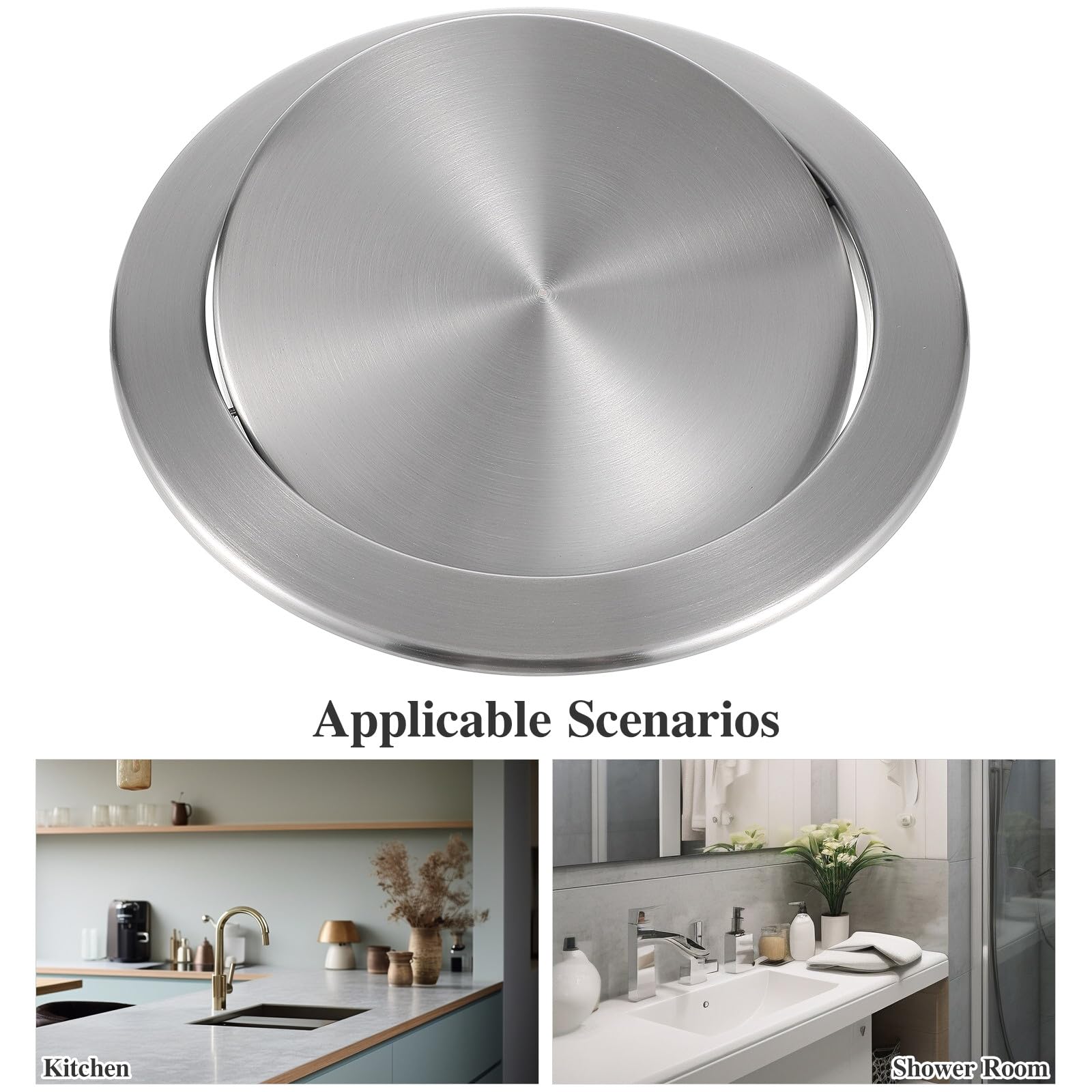 Tapa de Basura Empotrada de Acero Inoxidable 430, Diámetro 22-26 Cm, Solapa Abatible para Encimera de Cocina y Baño, Cubierta Resistente y Funcional para Cubo de Basura