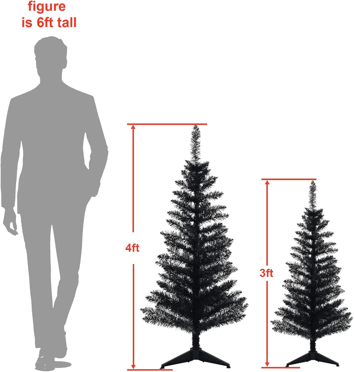 4FT Black Christmas Tree with Lights, Pre-Lit Halloween Trees Small Black Xmas Tree, 50 Warm White Lights, Mini Tabletop Christmas Tree for Home, Shops and Holiday Decoration