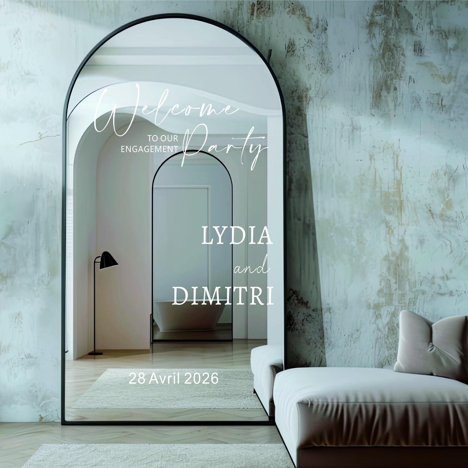 Welcome to Our Engagement Party Mirror Vinyl Decal, Custom Welcome Wedding Sticker, Personalized Customizable Names & Date for Mirror, Acrylic - Night Before - Reception - Ceremony(57x88cm)