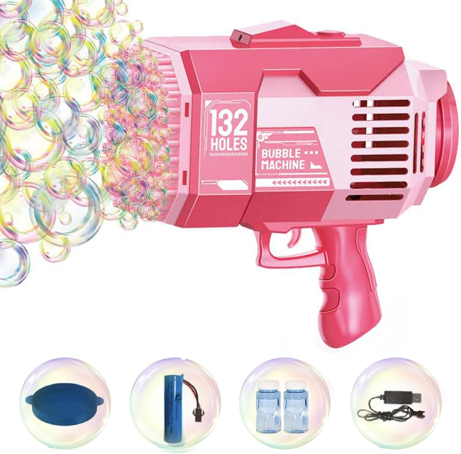Bubble Gun – Bubble Machine with LED Lights – 132-Hole Bubble Machine for Parties, Summer, Wedding, Outdoor Play – Bubble Blower for Kids and Adults – Automatic Bubble Blaster