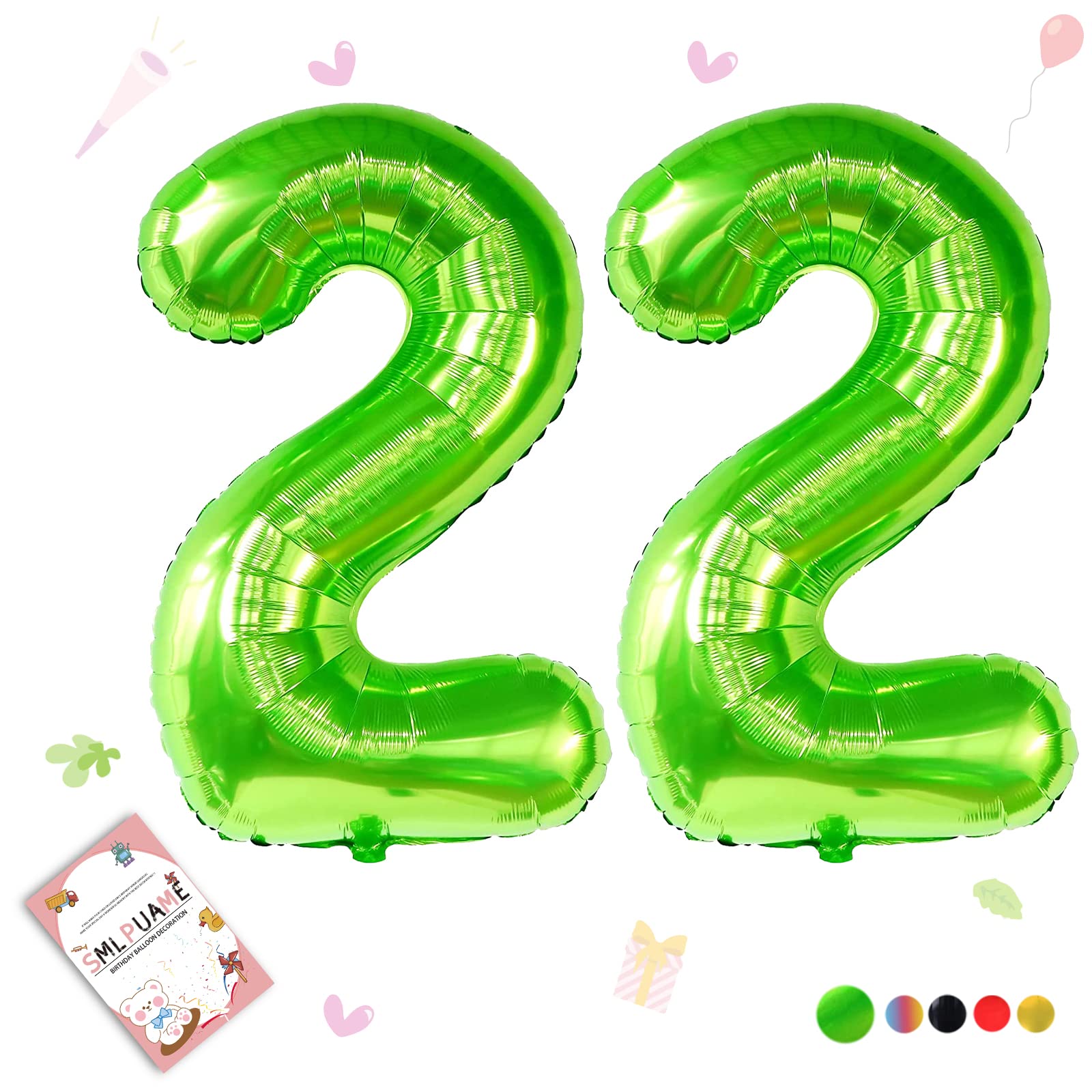 Smlpuame 40 inch Number Balloon 0-9 Green Large Number 22 Balloons,Digital Balloons for Birthday Party Celebration Decorations Supplies, Helium Foil