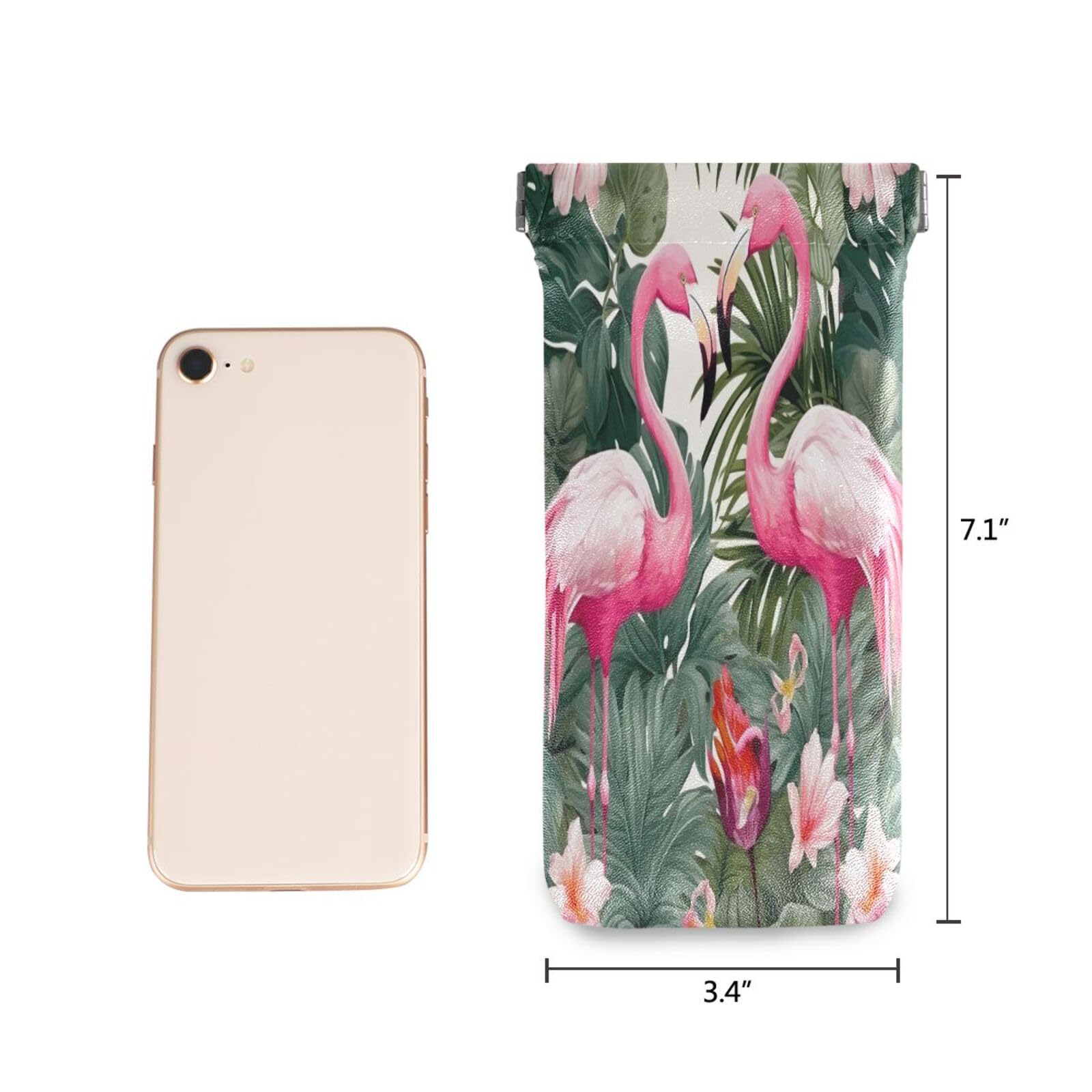 FLildon Tropical Flamingo Eyeglasses Pouch Squeeze Top Sunglasses Case Soft PU Leather Eyeglass Bag for Men Women