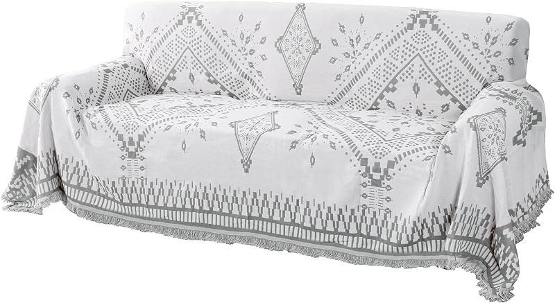 H.VERSAILTEX Reversible Sofa Cover Couch Cover for Dog Sofa Slipcover for Most Shape Sofa Furniture Protector with Tassels Sectional Couch Cover (XX-Large: 91" x 134", Dove Grey/White)