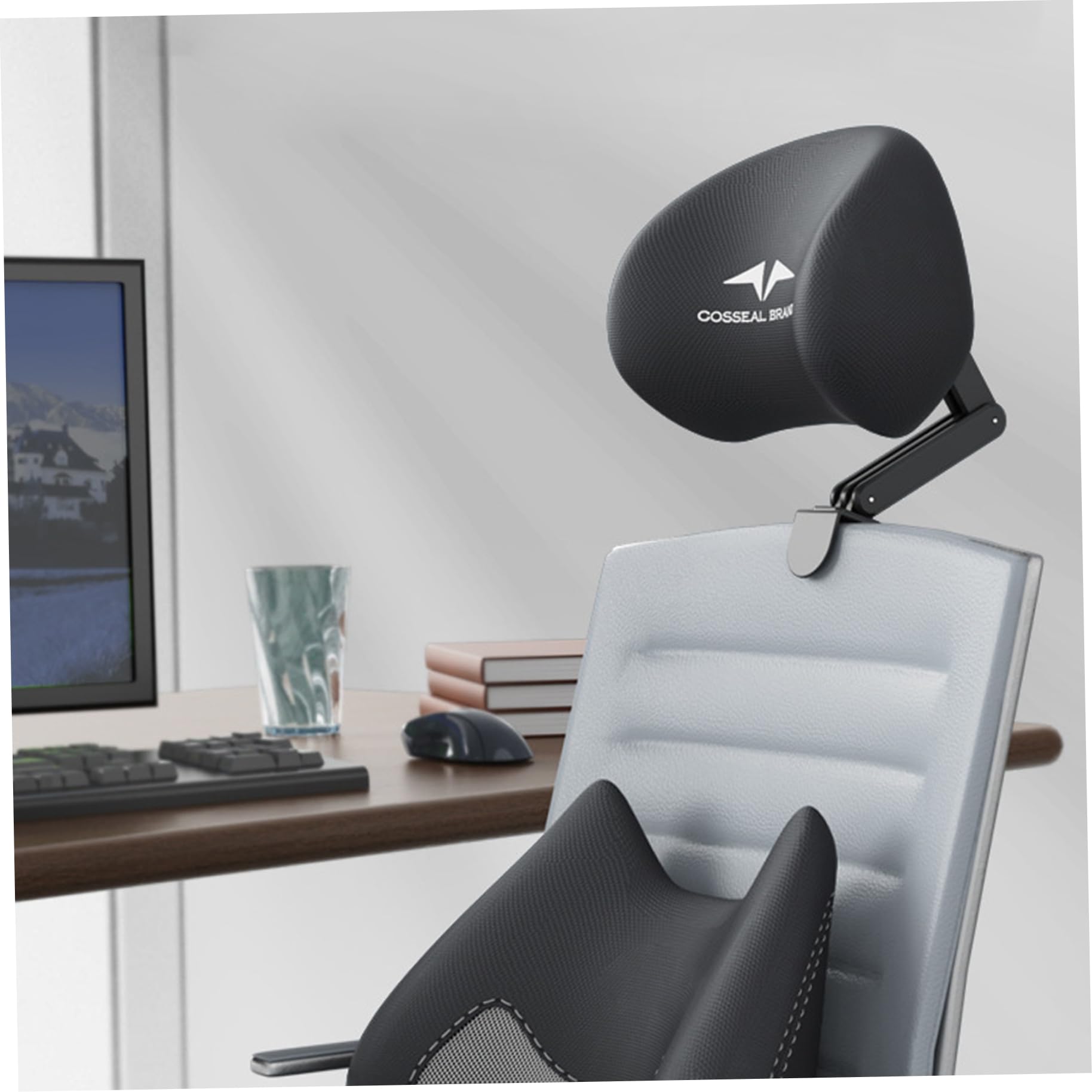 Soporte del cuello de la silla de oficina, accesorio de cabeza de oficina de ajustable y desmontable soporte ergonómico de cuello ergonómico para la cabeza de espuma de memoria cabezal de alm