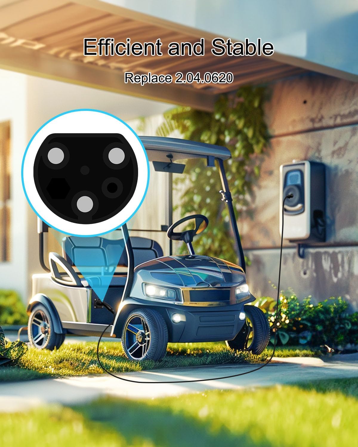 Charging Power Cord Assembly Fits for Evolution EV ICON EV Models Replaces 2.04.0620, 120V Golf Cart Charger Power Cord, Black