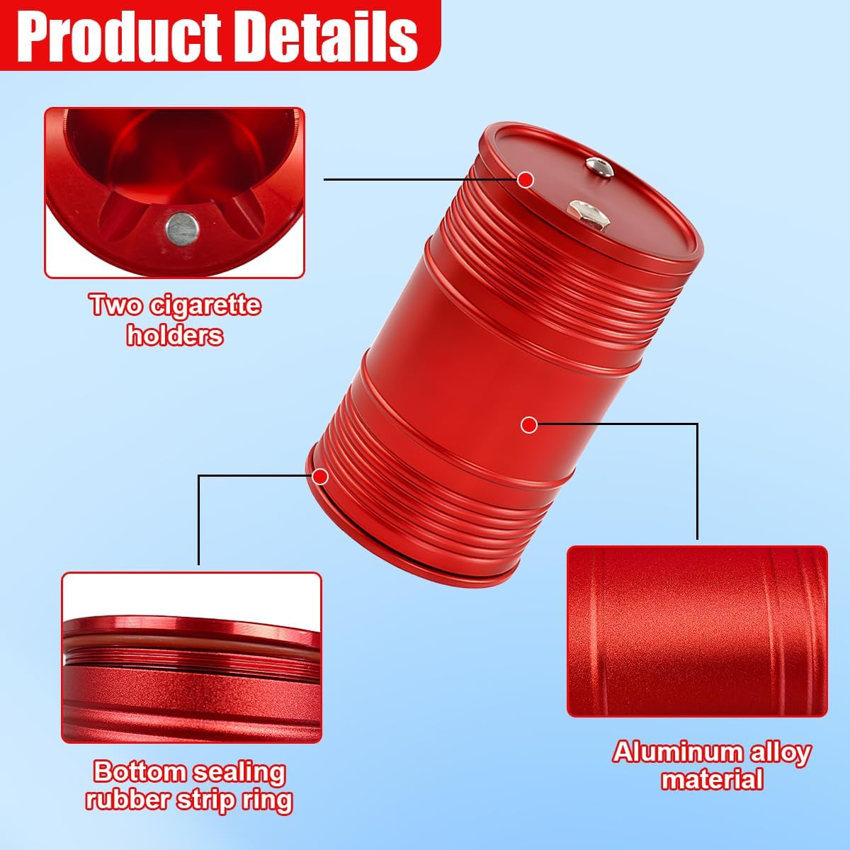 Smokeless Car Ashtray with Lid, Portable Auto Ashtray for Cup Holder, Detachable Cigarette Ashtray, Windproof & Smell Proof Mini Trash Can, Easy Clean for Vehicle, Office, Home, Outdoor Travel (Red)