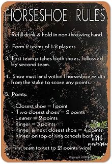 Horseshoe Rules Tin Retro Look 8X12 Inch Decoration Crafts Sign for Home Kitchen Bathroom Farm Garden Funny Wall Decor;