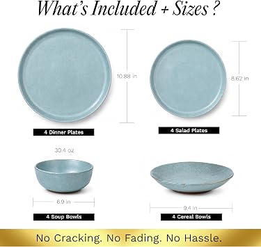 Sango 16-Piece Stoneware Dinnerware Set for 4, Semi-Matte Teal Plates and Bowls Sets with Rustic Speckled Glaze, Ceramic Dish Set, Elegant Boho Farmhouse Dishes, Microwave & Dishwasher Safe, Kaya Blue