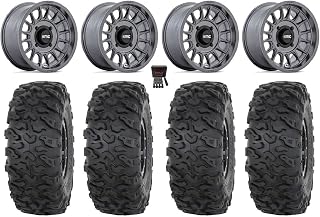 Bundle - 9 Items: KMC Impact 15" Wheels Anthracite 32" Roctane T4 Tires [4x156 Bolt Pattern 12mmx1.5 Lug Kit]