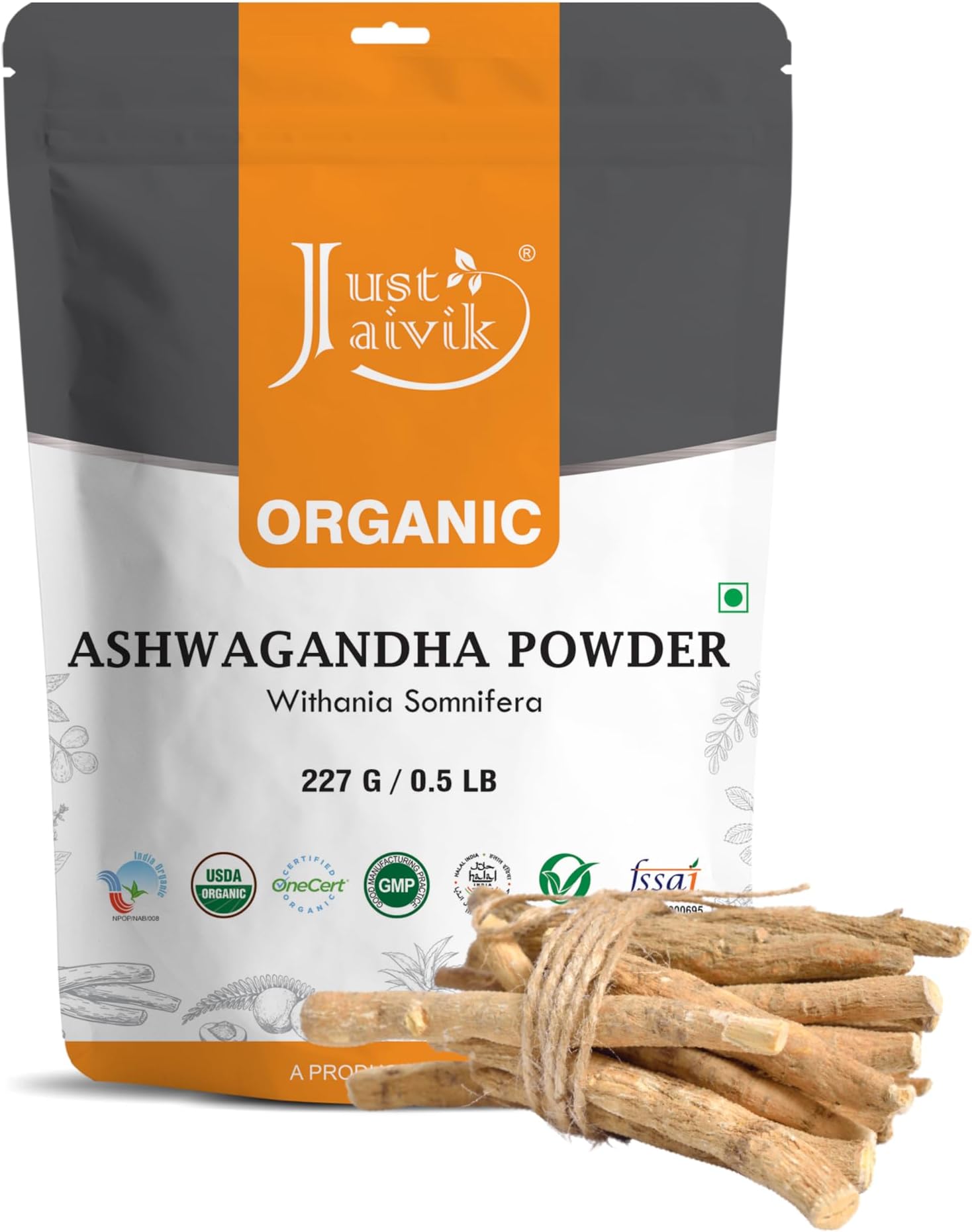 100% Organic Ashwagandha Powder- Withania Somnifera- USDA Certified Organic- 227g (0.5 LB) 8 oz - Ayurvedic Herbal Supplement That Promotes Vitality & Strength - Support for Stress-free Living