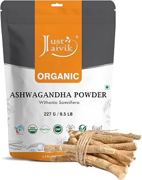 100% Organic Ashwagandha Powder- Withania Somnifera- USDA Certified Organic- 227g 0.5 LB 8 oz - Ayurvedic Herbal Supplement That Promotes Vitality & Strength - Support for Stress-free Living