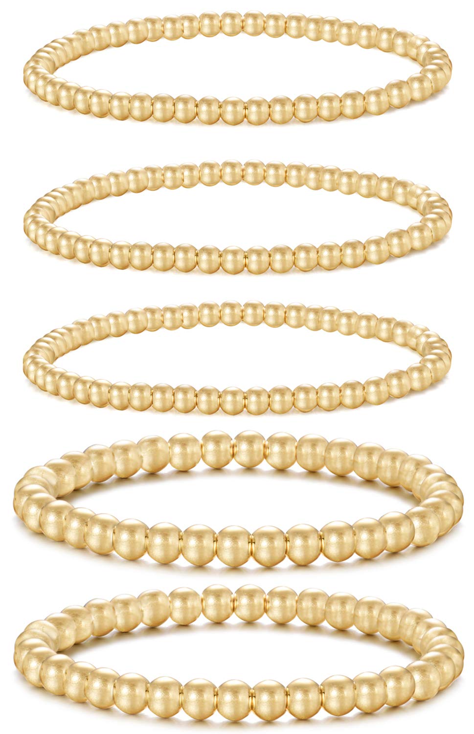 Badu Gold Bead Bracelet for Women 14K Gold Plated Bead Ball Bracelet Stretchable Elastic Hypoallergenic Bohemian Stackable Bracelet