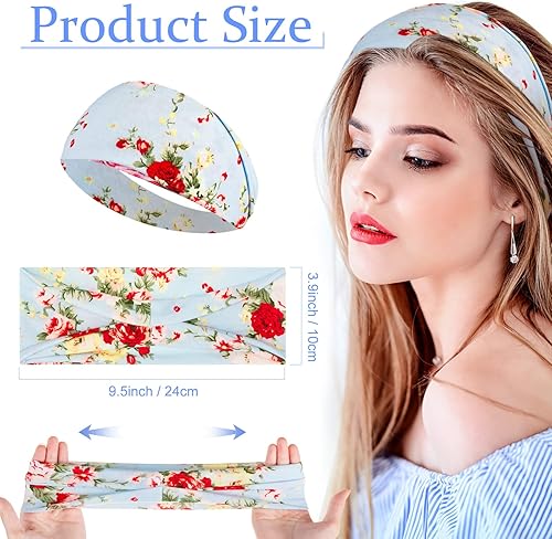 Vista 2 de Yunsailing 36 diademas bohemias para mujer, diadema ancha antideslizante para yoga, entrenamiento, correr, bandas para el cabello, envolturas