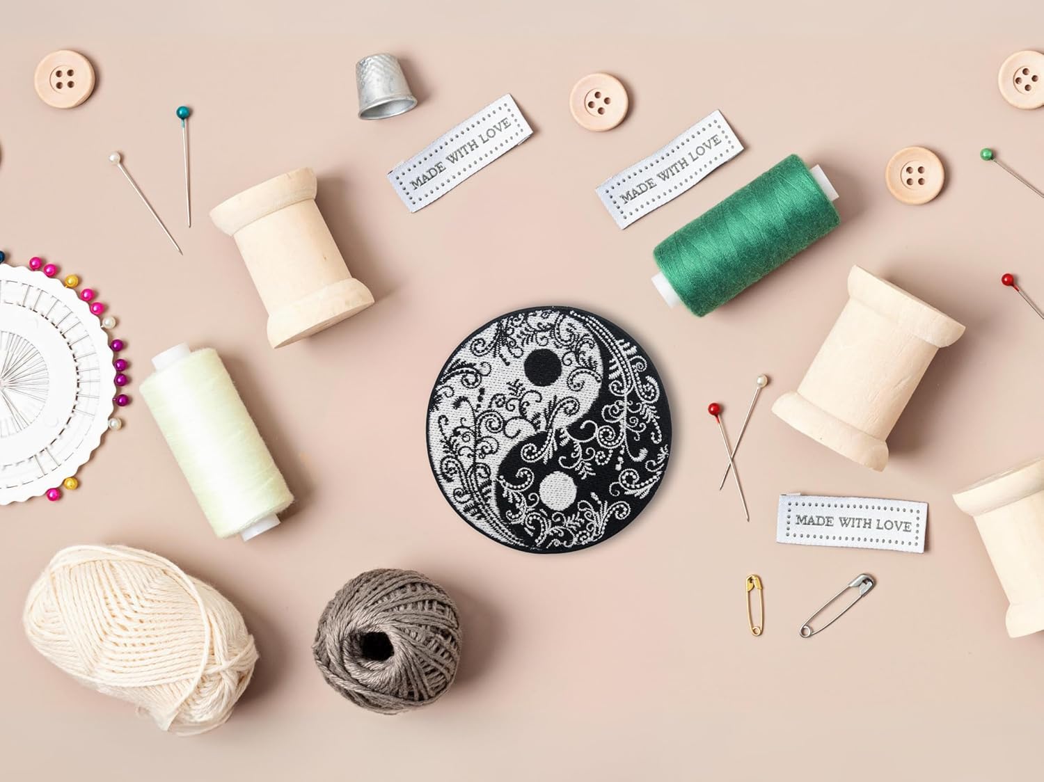 Yin and Yang with Flowers Iron-on Patch | Tendrils Embroidery Patch, Flowers ironable Patch, Iron on Patches, Plants Badges Finally Home