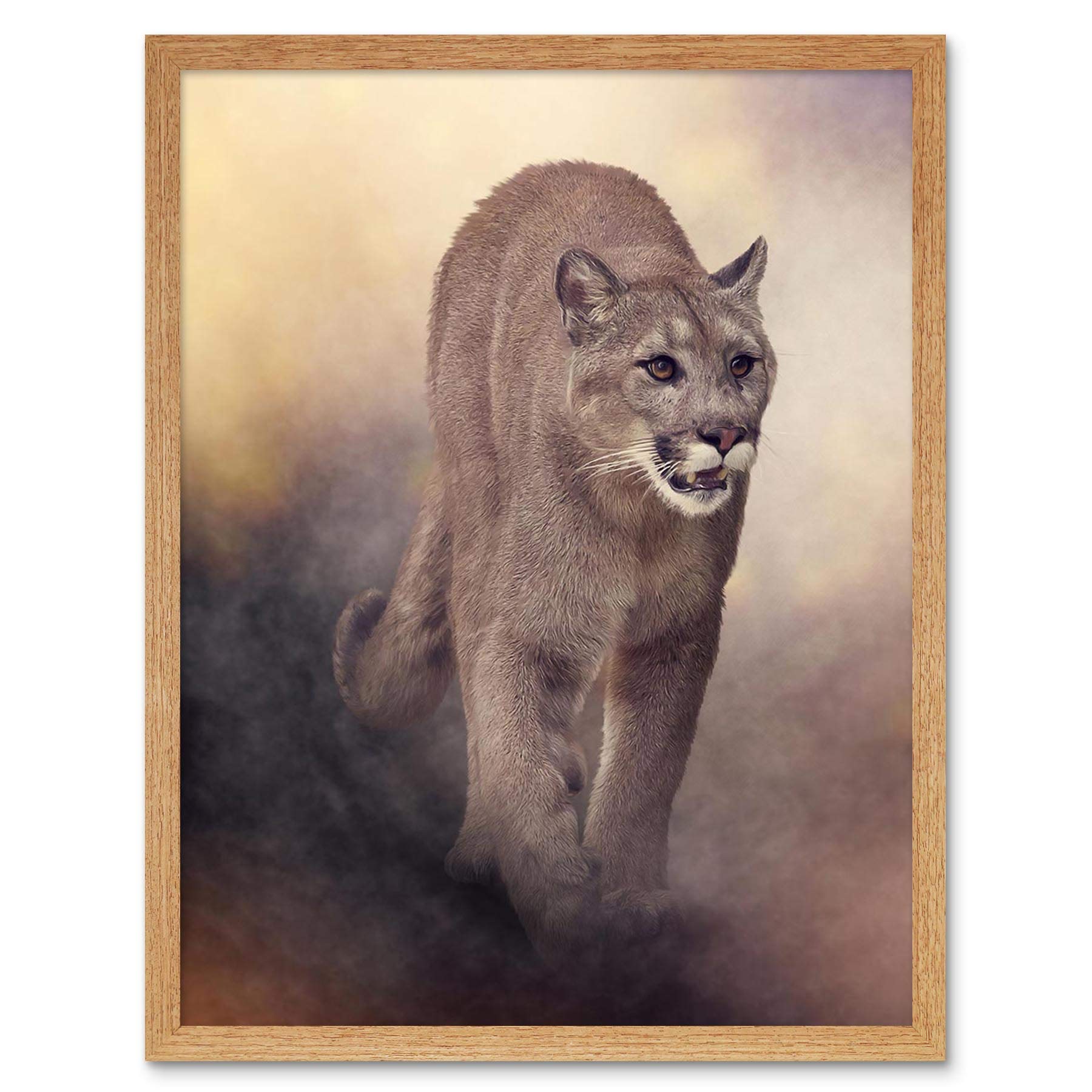 Wee Blue Coo Mountain Lion Cougar Illustration Art Print Framed Poster Wall Decor 12X16 Inch