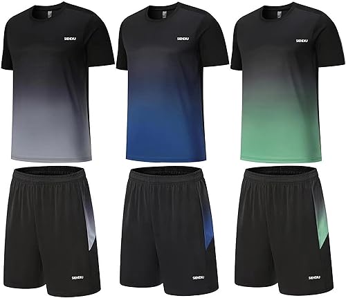 Conjuntos de entrenamiento para hombre, ropa atlética, camisetas de fútbol, pantalones cortos, paquete de 3 unidades, baloncesto, correr, gimnasio,
