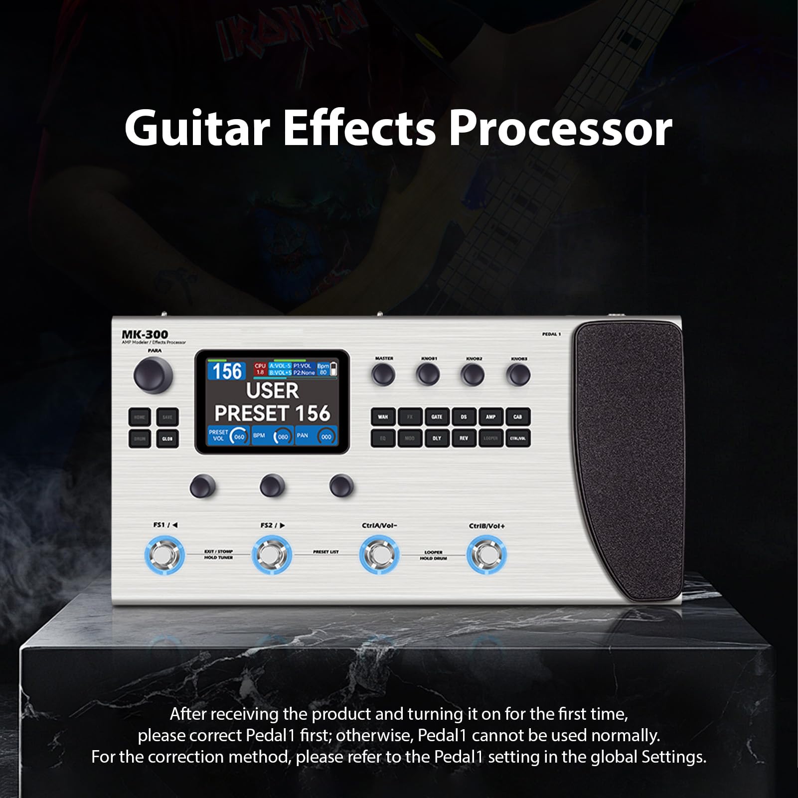 Luocute Procesador de Efectos de Guitarra, 120 AMP 320 Efectos Pantalla de 3,5 Pulgadas Interfaz MIDI USB OTG, con Control de Pedal de Expresión Caja de Ritmos Loop para Grabación de