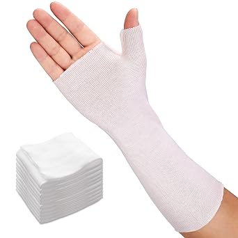 Velpeau Hand Socks for Splint Pack of 10, Breathable, Thin Stockinette Tubing for Arm, Wrist Brace with Thumb Spica Liner, Cotton Gauze Sleeve, Under Cast Wrap, Arm Cover for Men and Women White, Light Version, S