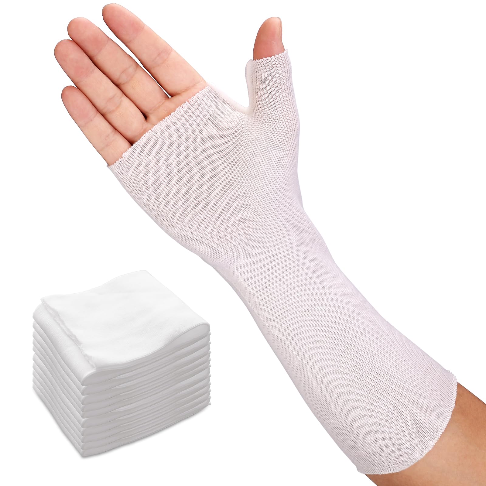 VELPEAU Wrist and Thumb Spica Stockinette (Pack of 10) Comfy Arm Sock, Cotton Skin Protection Sleeve, Wrist Liner and Pre-Wrap Cover for Splints, Air Casts, Hand Brace(Medium)