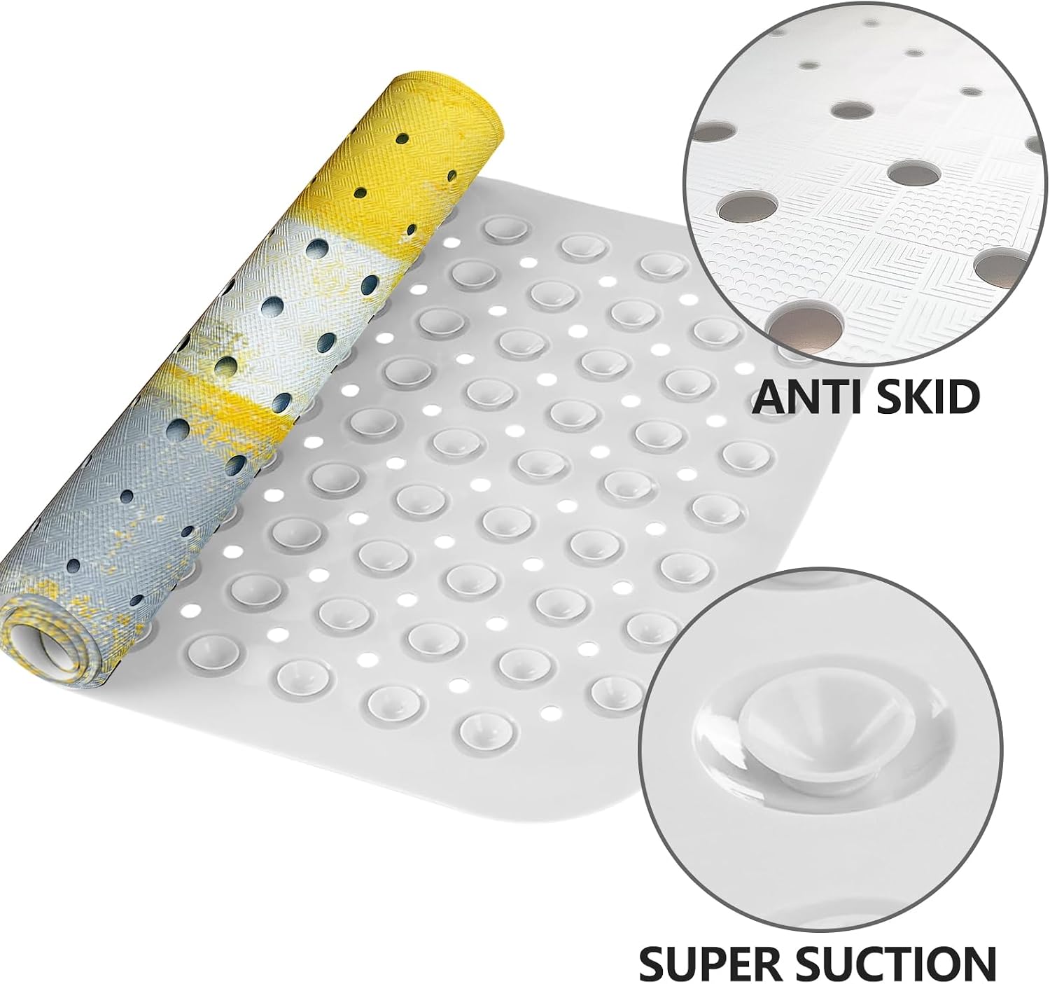 LNOND Yellow Bathtub Mat Non Slip, 40 X 16 Inch Tub Mat for Bathroom, Abstract Art Bath Tub Shower Mat with Drain Holes and Suction Cups