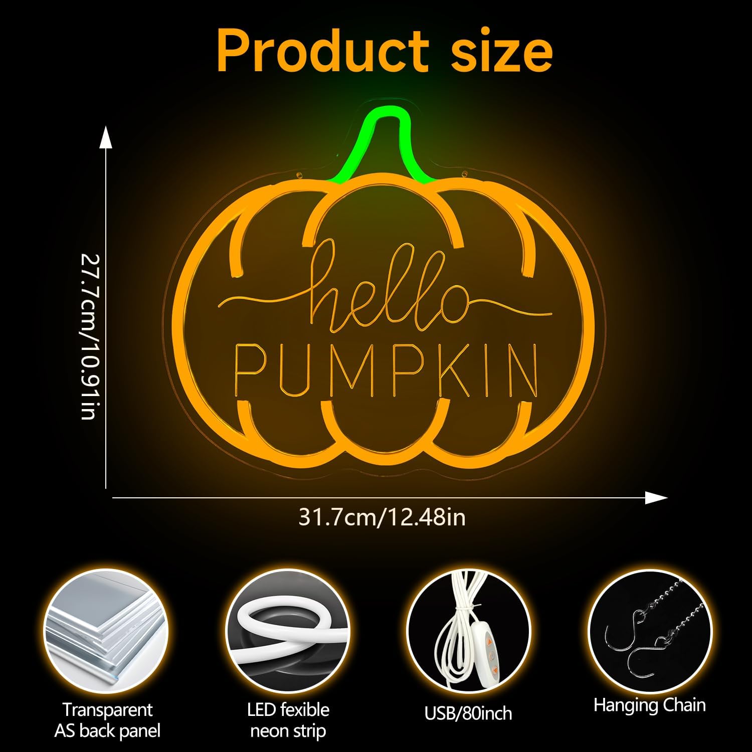Hello Pumpkin Neon Sign for Wall Decor Fall Led Sign Dimmable Autumn Neon Light Up Sign for Bedroom Wall Fall Thanksgiving Decorations Party Home Front Door Harvest Season Wall Art Holiday Gift