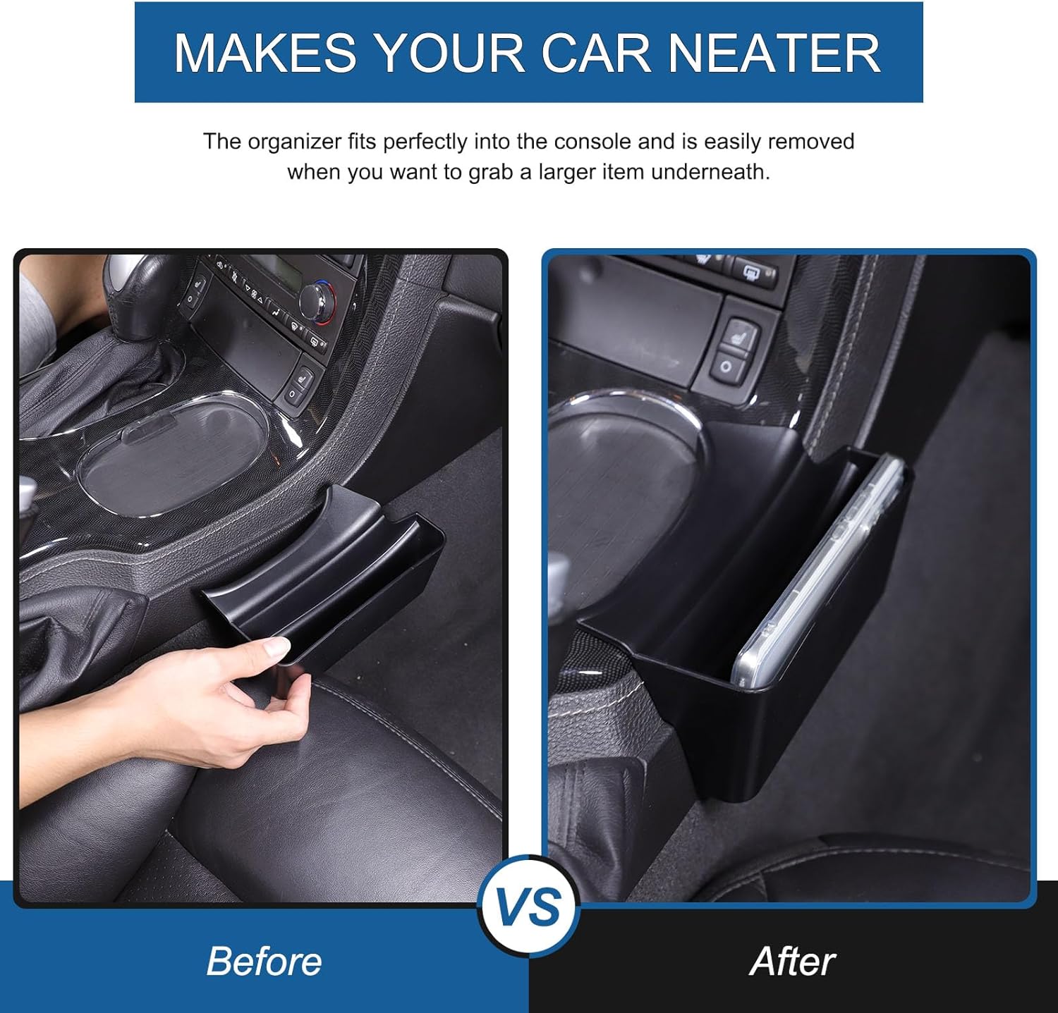 Car Center Console Side Hanging Storage Box Compatible with Chevy Corvette C6 2008-2013, Gear Shift Console Side Tray Organizer Interior Storage Accessories