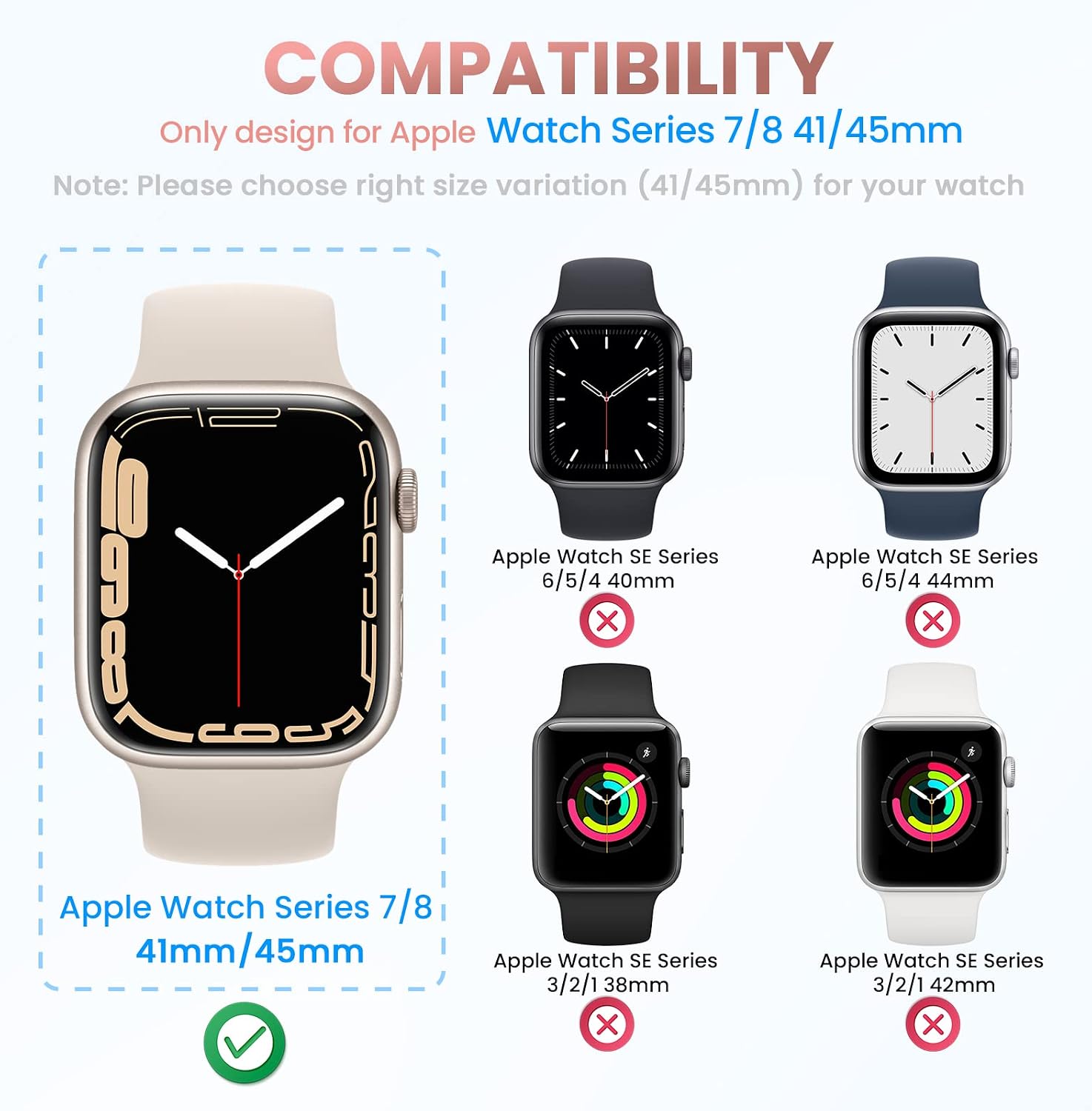 (2 in 1) Tensea for Waterproof Apple Watch Screen Protector Case Series 8 7 41mm Accessories, iWatch Protective PC Face Cover Built-in Tempered Glass Film, Rugged Front & Back Bumper for Women Men