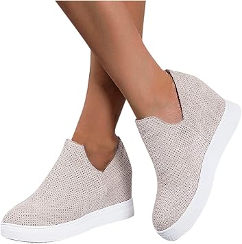 ZBYY Womens Wedge Canvas Sneakers Hidden Heel Platform Wedge Booties Breathable Wedgie Walking Slip on Flats Shoes
