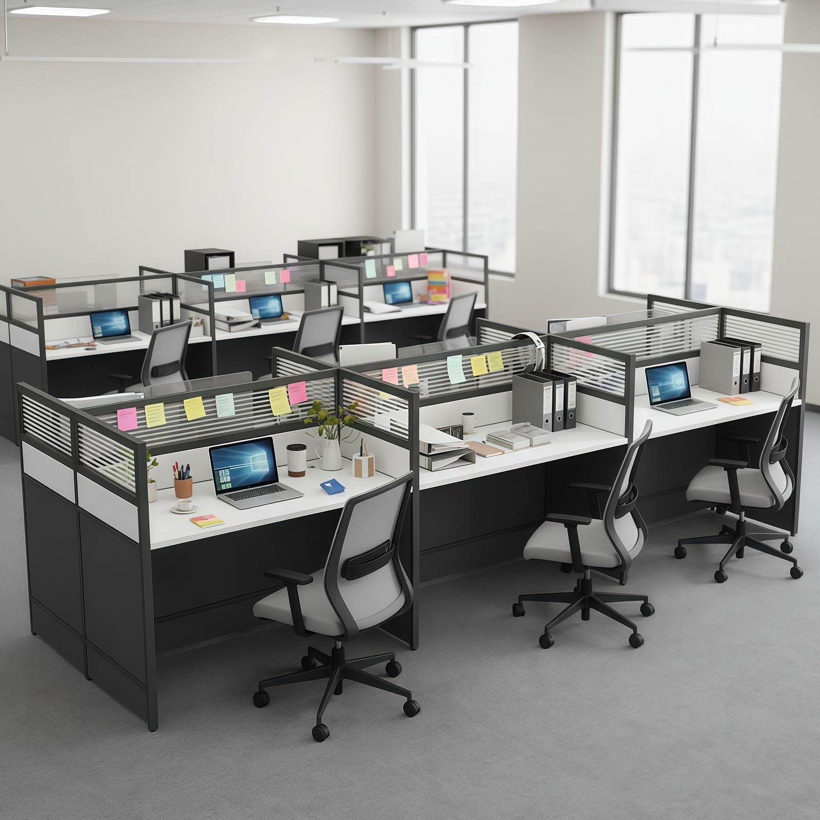 cendbirut Office Cubicle Desk Workstation, Staff Workstation with Mute Privacy Partitions and Cable Management, Cubicle Desk for Multi Person, Home Office, Call Center, Startup
