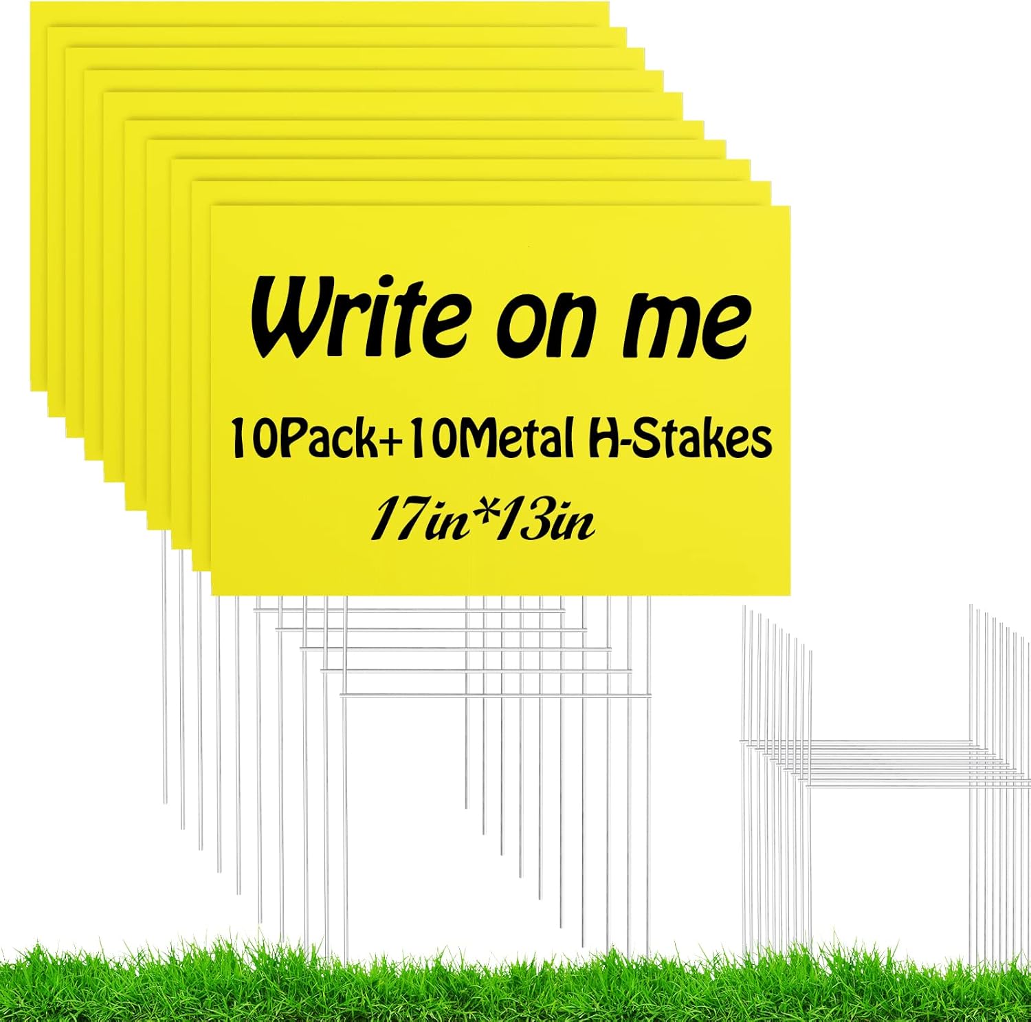 10 PACK 17x 13 Inches Yellow Blank Yard Signs - Waterproof Corrugated Plastic Signs, Blank Yard Signs with Stakes for Gardens, Parks, Warnings, Fairs, Commercials, Garage Sale Signs, Advertising