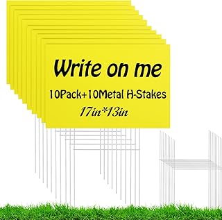 10 PACK 17x 13 Inches Yellow Blank Yard Signs - Waterproof Corrugated Plastic Signs, Blank Yard Signs with Stakes for Gardens, Parks, Warnings, Fairs, Commercials, Garage Sale Signs, Advertising