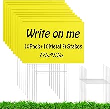 10 PACK 17x 13 Inches Yellow Blank Yard Signs - Waterproof Corrugated Plastic Signs, Blank Yard Signs with Stakes for Gardens, Parks, Warnings, Fairs, Commercials, Garage Sale Signs, Advertising