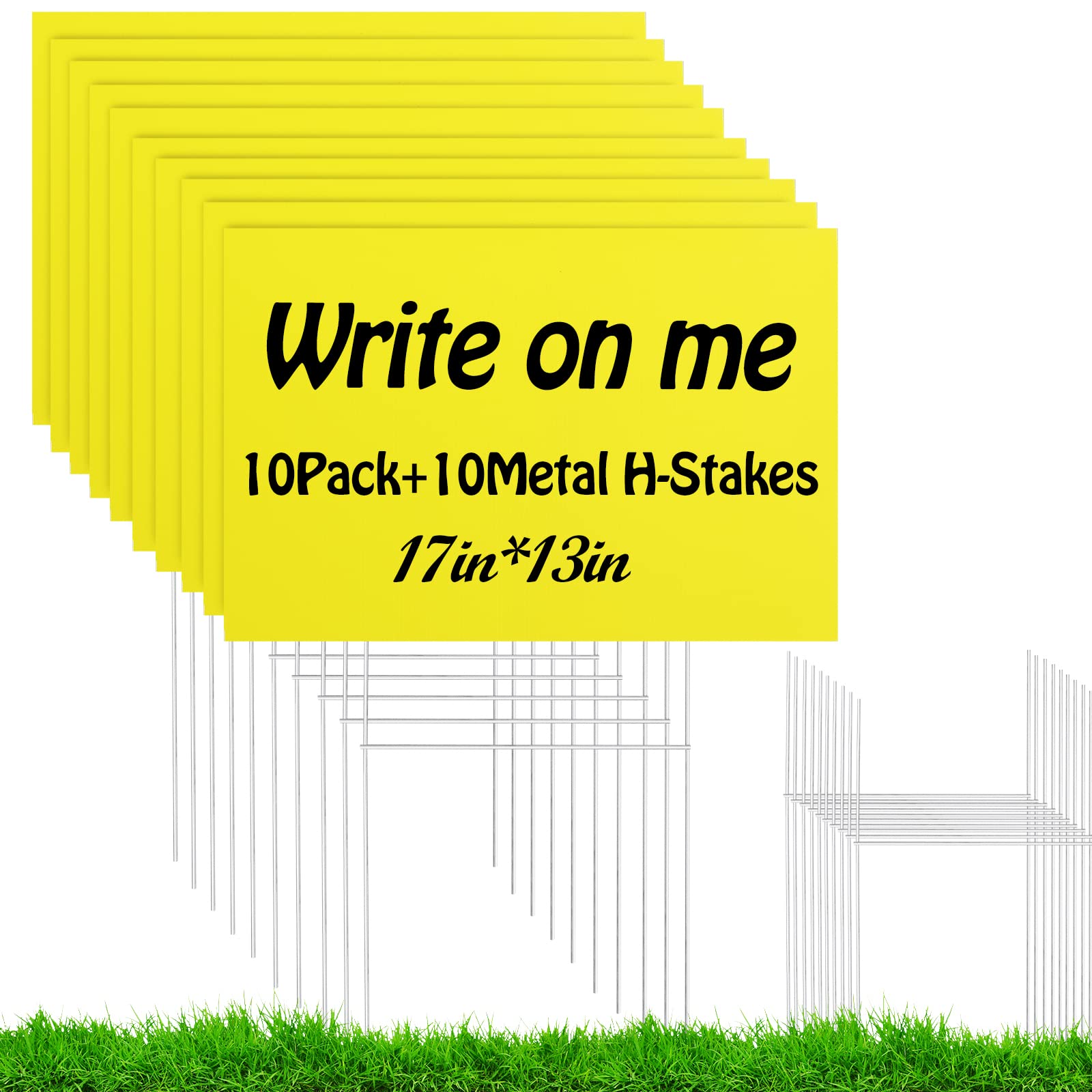 10 PACK 17x 13 Inches Yellow Blank Yard Signs - Waterproof Corrugated Plastic Signs, Blank Yard Signs with Stakes for Gardens, Parks, Warnings, Fairs, Commercials, Garage Sale Signs, Advertising