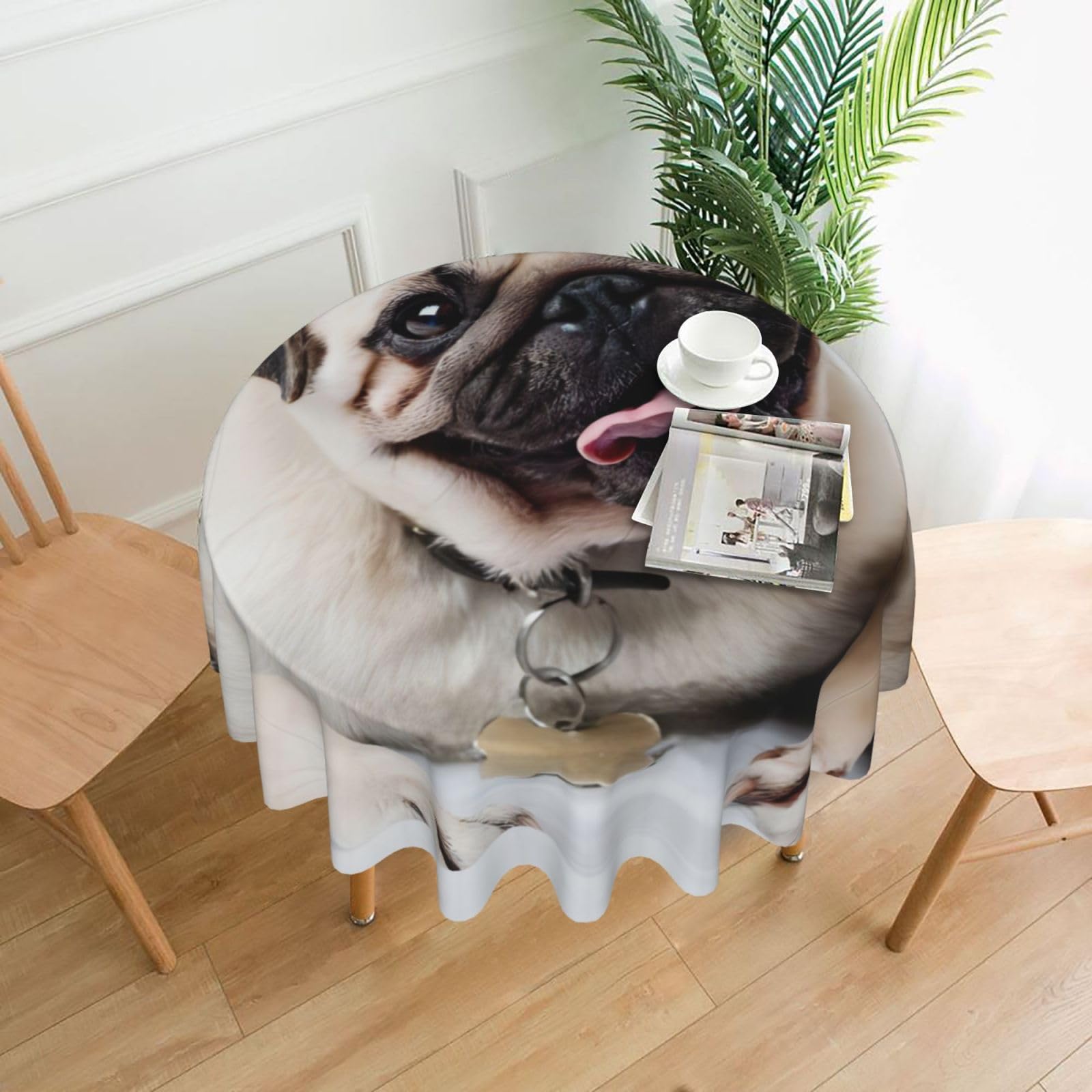 hhxvcv Cool Pug Dog Round Tablecloth – Dining Table Cover