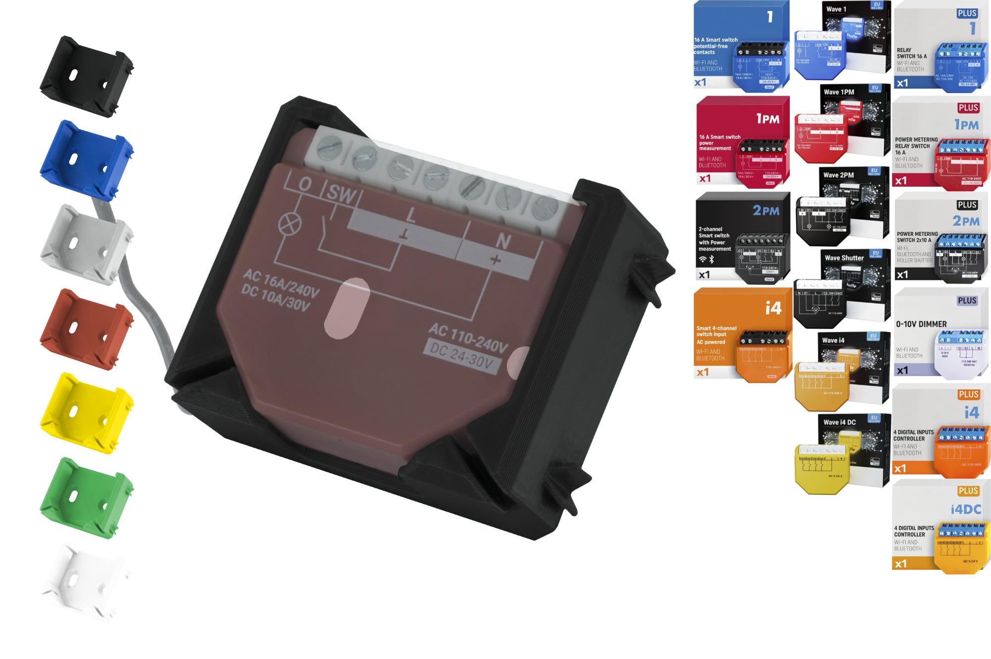 Shelly "Wall" DIN Rail Holder for 18 Shellys: 1 Gen3, 1PM Gen3, 2PM Gen3, i4 Gen3, Plus 1, Plus 1PM, Plus 2PM, Plus i4, Plus 0-10V Dimmer, Wave 1, Wave 1PM, Wave 2PM, Wave Shutter, Wave i4 (Black
