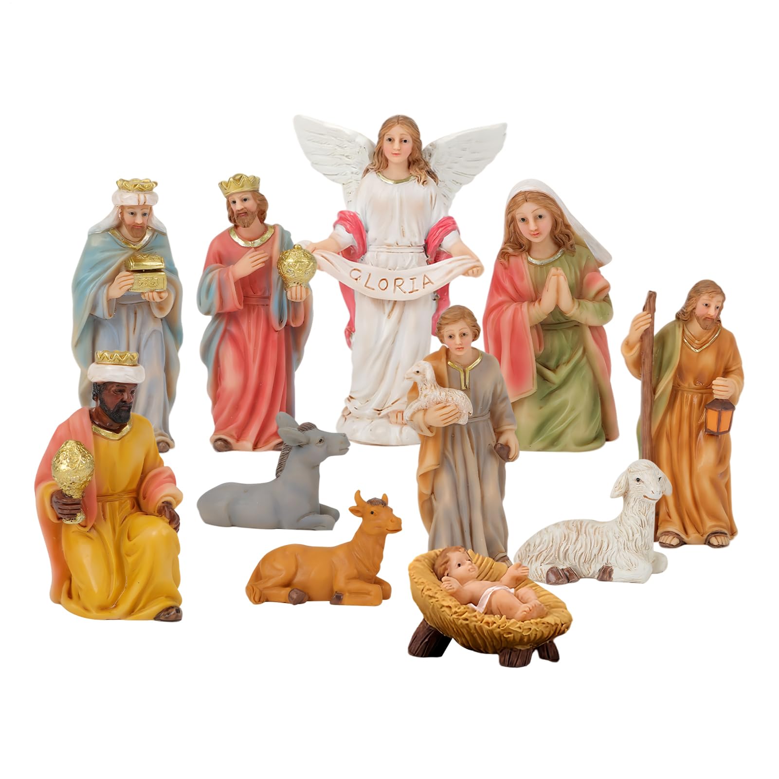 Weihnachtskrippen-Set aus Kunstharz, Weihnachtsdekoration, kleine Figuren