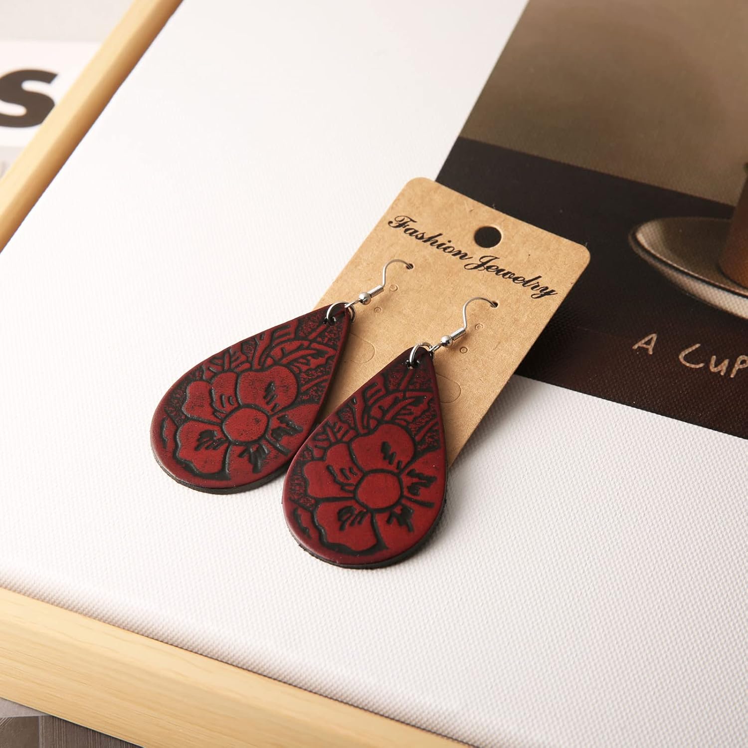 Leather Earrings for Women Teardrop Leaf Drop Earrings Lightweight Dangle Earrings - Image 5