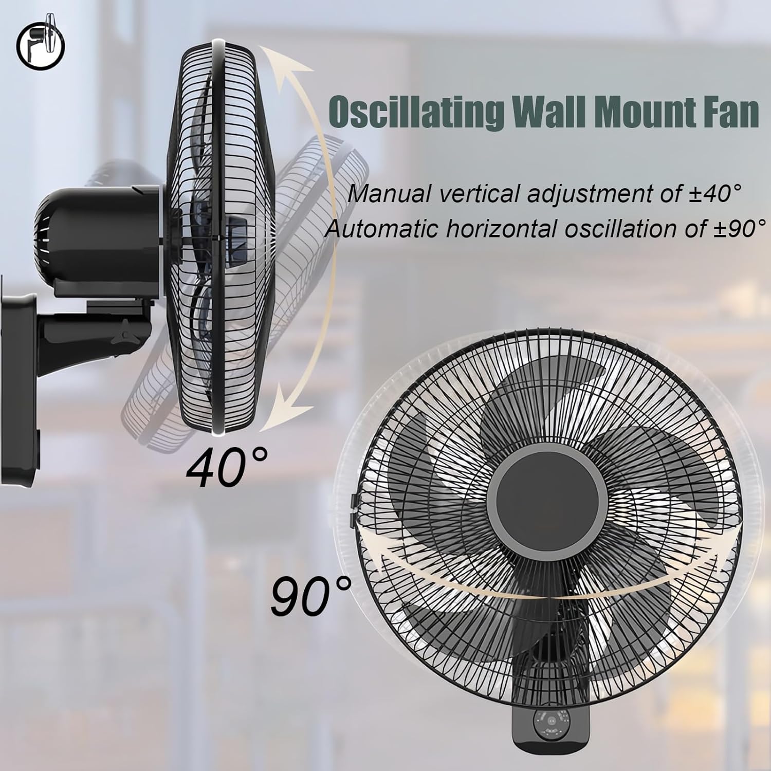 High Velocity Wall Mount Fan - 3-Speed, 90° Oscillation, Noiseless 5 Blades - Ideal for Industrial, Commercial, and Residential Use, 42-50 cm