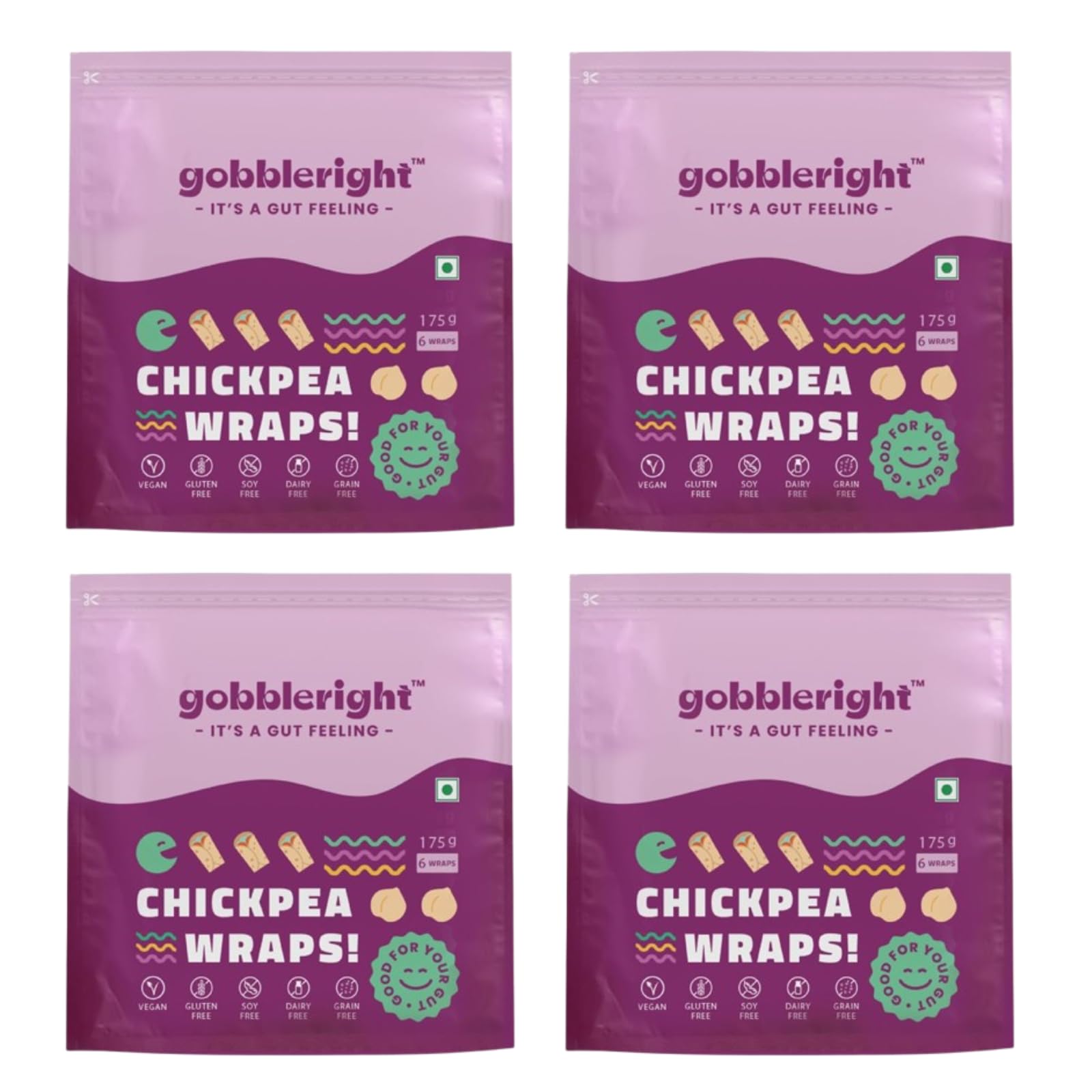 GOBBLERIGHTChickpea Wraps - Pack of 1 (6 Wraps)/Gluten Free, Vegan, Dairy Free, Soya Free, Grain Free/Best for Burrito, Wraps, Tortilas, Tacos, Shawarmas and Rolls
