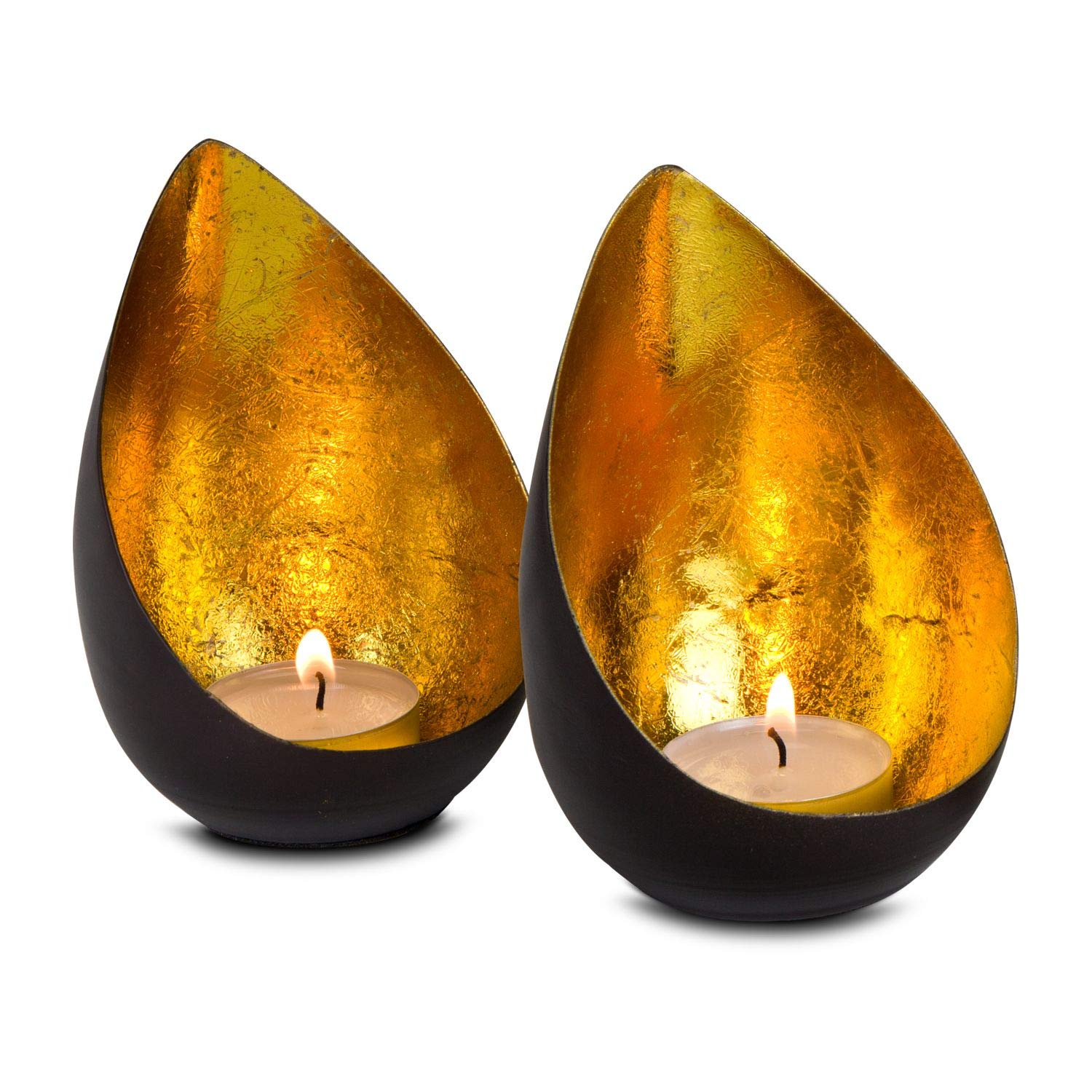 ROMINOX Artykuł prezentowy zestaw świeczek typu tealight // Drops – 2-częściowy, błyszczący złoty blask świec, ze złotą folią, Boże Narodzenie, przyjęcie przy grillu, Walentynki, Dzień Matki; wymiary: każda ok. 7,9 x 7,5 x 11 cm