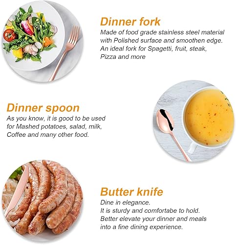 Miniatura 10 de KITWARE - Juego de cubiertos de 24 piezas, tenedores, cucharas y cuchillos, cubiertos de viaje de 24 piezas de acero inoxidable para 8, cubiertos