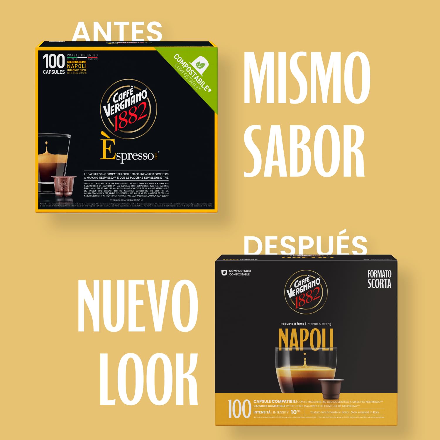 Caffè Vergnano 1882-100 Capsule - Caffè Compostabili e Compatibili con Nespresso, Napoli - Pack da 100 capsule