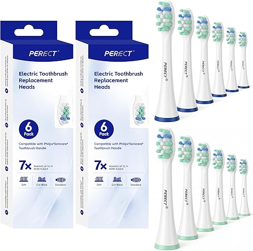 PERECT Sonicare Replacement Heads Compatible with Philips Sonicare, Toothbrush Heads for Click-On Handles, Fits C2 C3 G2 4100, Optimal Gum Care Soft Replacement Heads for Sensitive Teeth, 12 Pack