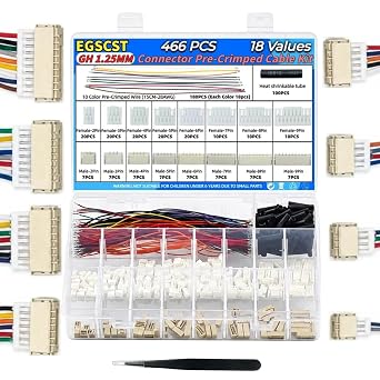 GH 1.25mm JST Connector Kit - 180 Pre-Crimped Silicone Wires for Pixhawk 6C/6X, Flight Controller, GPS, Telemetry | 2/3/4/5/6/7/8/9 Pin Housing and Plug Adapter Cables