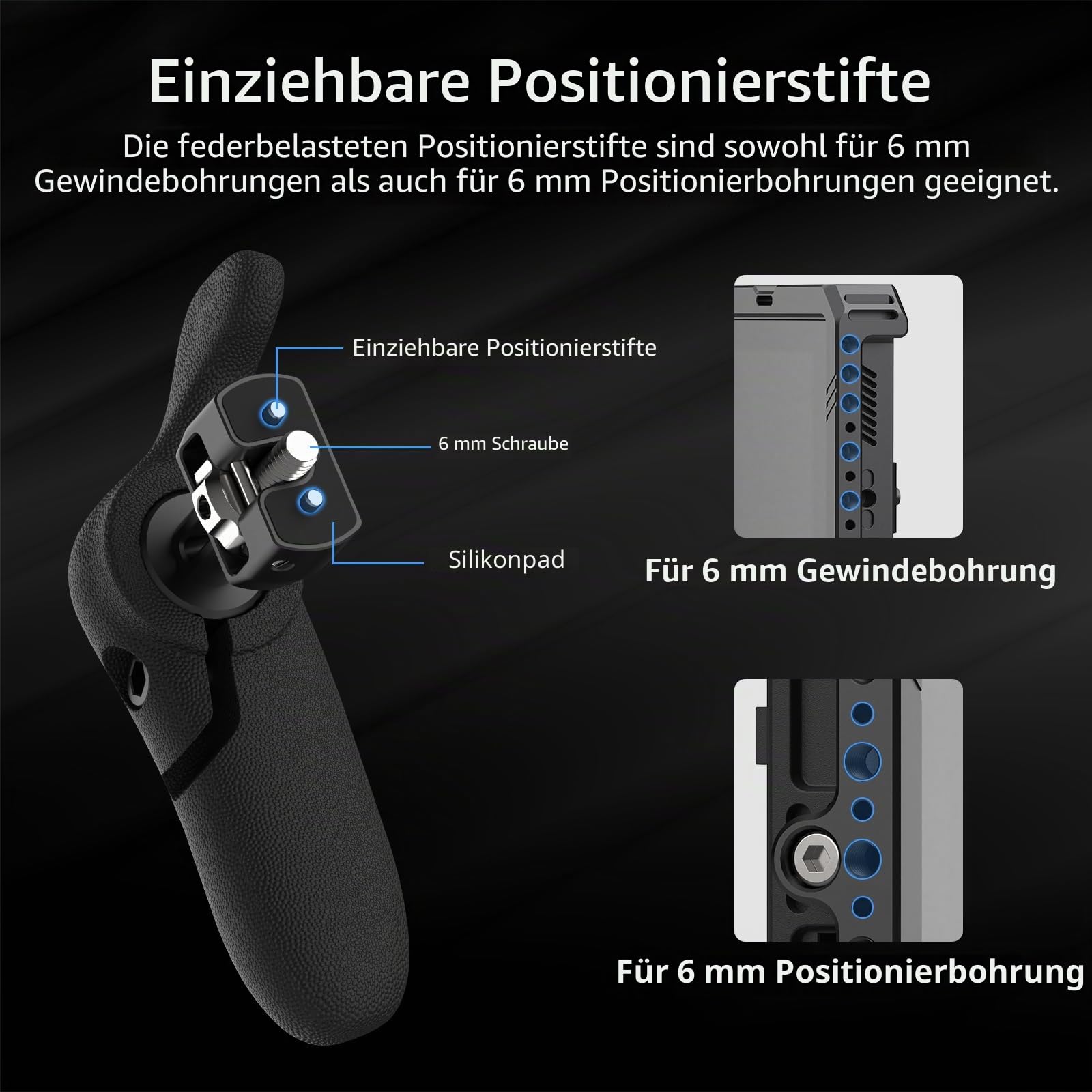 Nitze PA32D Seitengriff-Kit mit 1/4"-Schraube und abnehmbaren Positionierstiften, 360° verstellbare Griffe für Smartphone/iPad/Monitor/Kamerakäfige