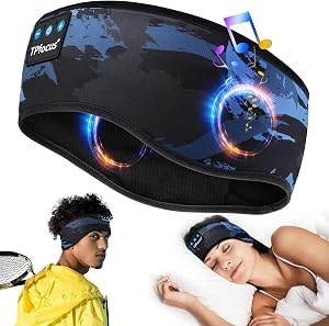 Antifaz para Dormir Bluetooth 5.4, Auriculares para Dormir con Oscurecimiento Total 100%, Ultrafinos para Dormir de Lado, Sonido HiFi, ASMR, Viaje, Azul Camuflaje