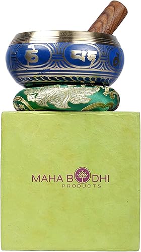 Juego de cuencos tibetanos para cantar  Diseño azul frío  Maha Bodhi 5 pulgadas de ancho auténtico gong de meditación para relajación y curación de