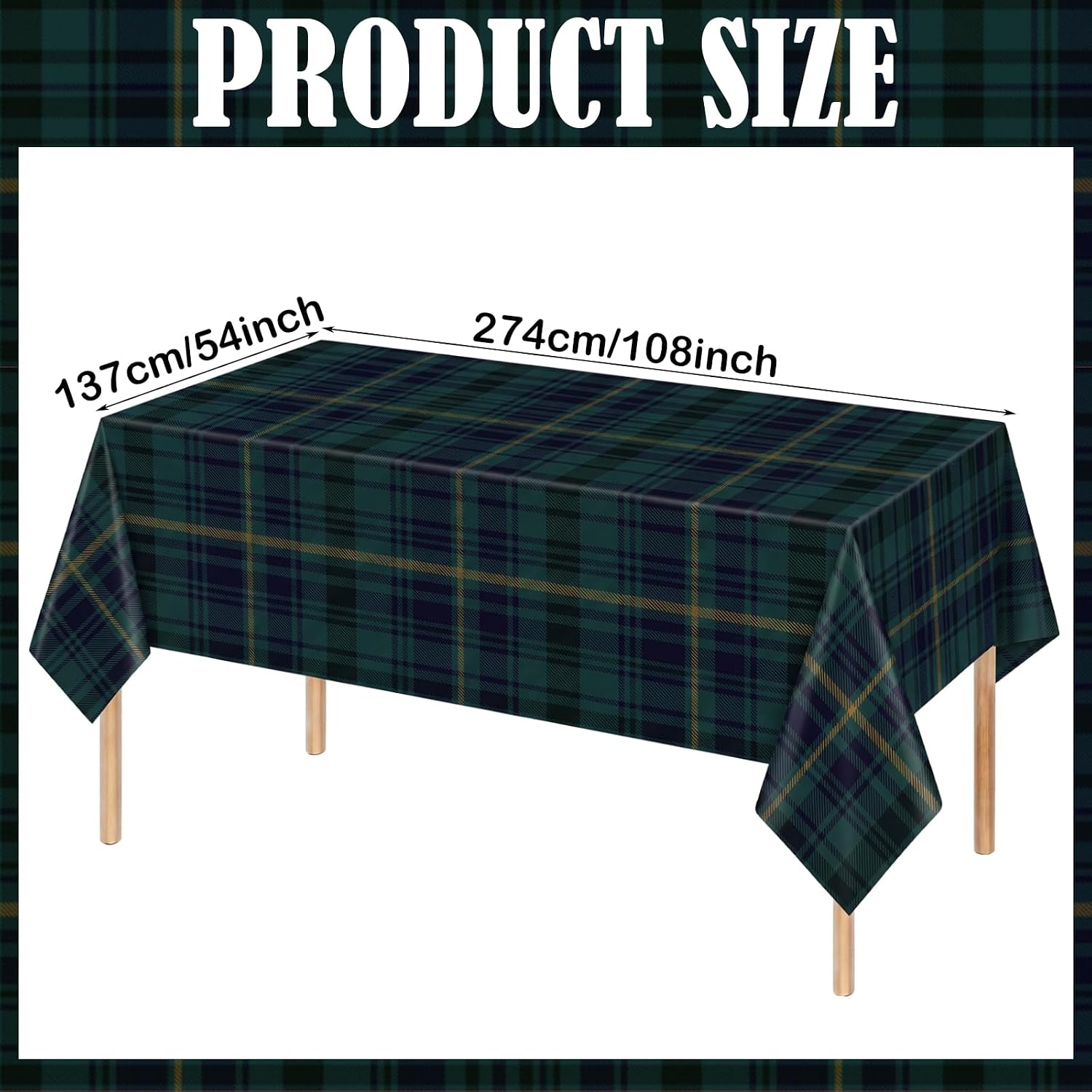 Fanfanwin 4 Pcs Green Blue Tartan Plaid Baby Shower Decorations Tablecloth 108 x 54 Inch PE Plastic Preppy Table Covers for Vintage Baby Shower Birthday Party Decoration Home Kitchen Table Decor